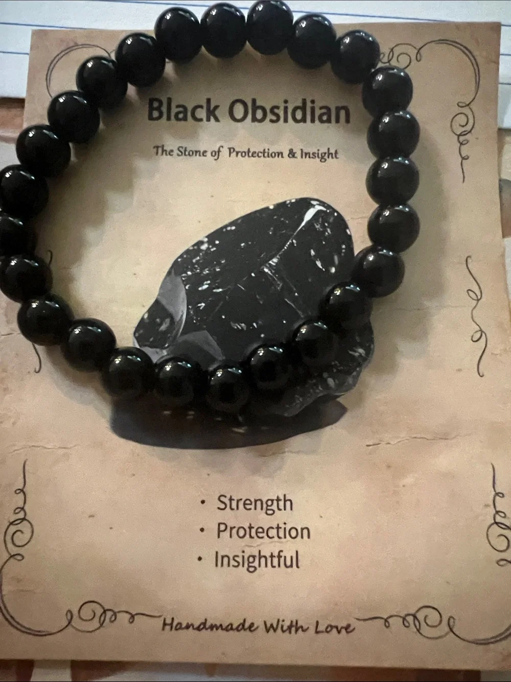 #2955**Black Beaded Stretch Bracelet - Men
